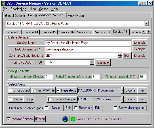 32bit Service Monitor - Monitor Internet Services and alert user