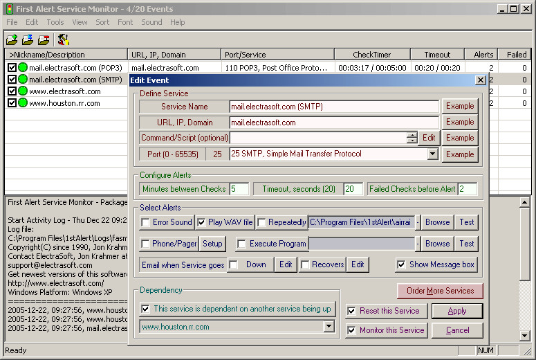 Screenshot of First Alert Service Monitor