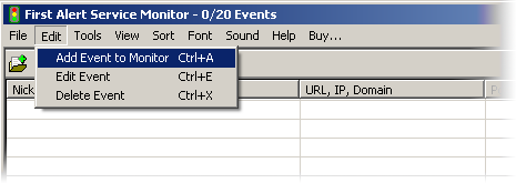 Main Menu: [Edit], [Add Event to Monitor]